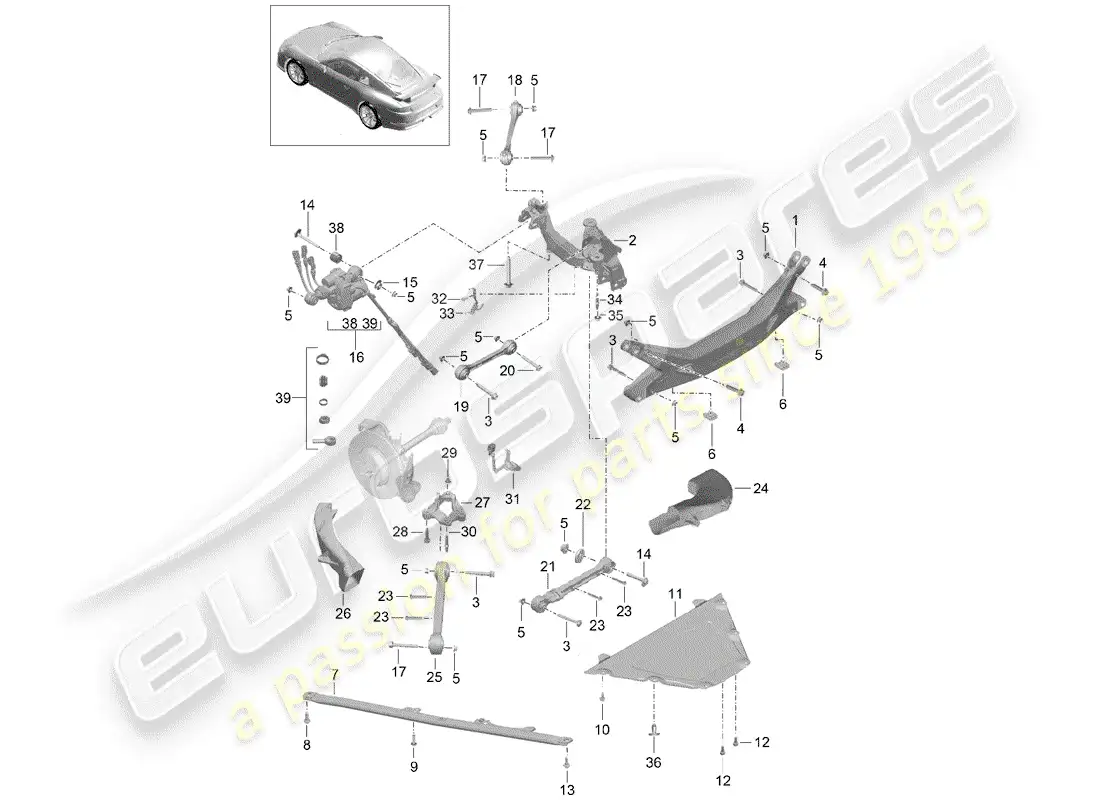 porsche 2015 (991-1 r/gt3/rs) rear axle parts diagram