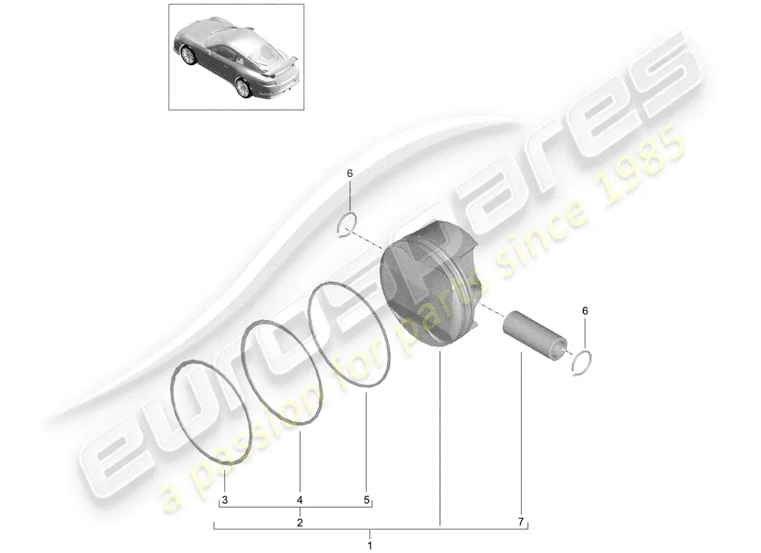 porsche 2018 (991-2 r/gt3/rs) piston parts diagram