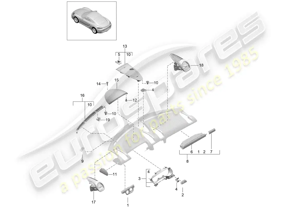 porsche 2019 (718 cayman) accessories parts diagram