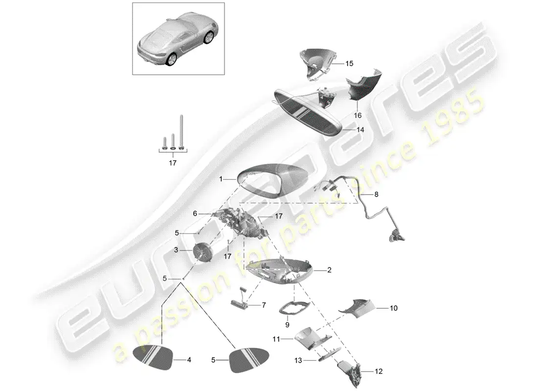 porsche 2019 (718 cayman) rear view mirror parts diagram