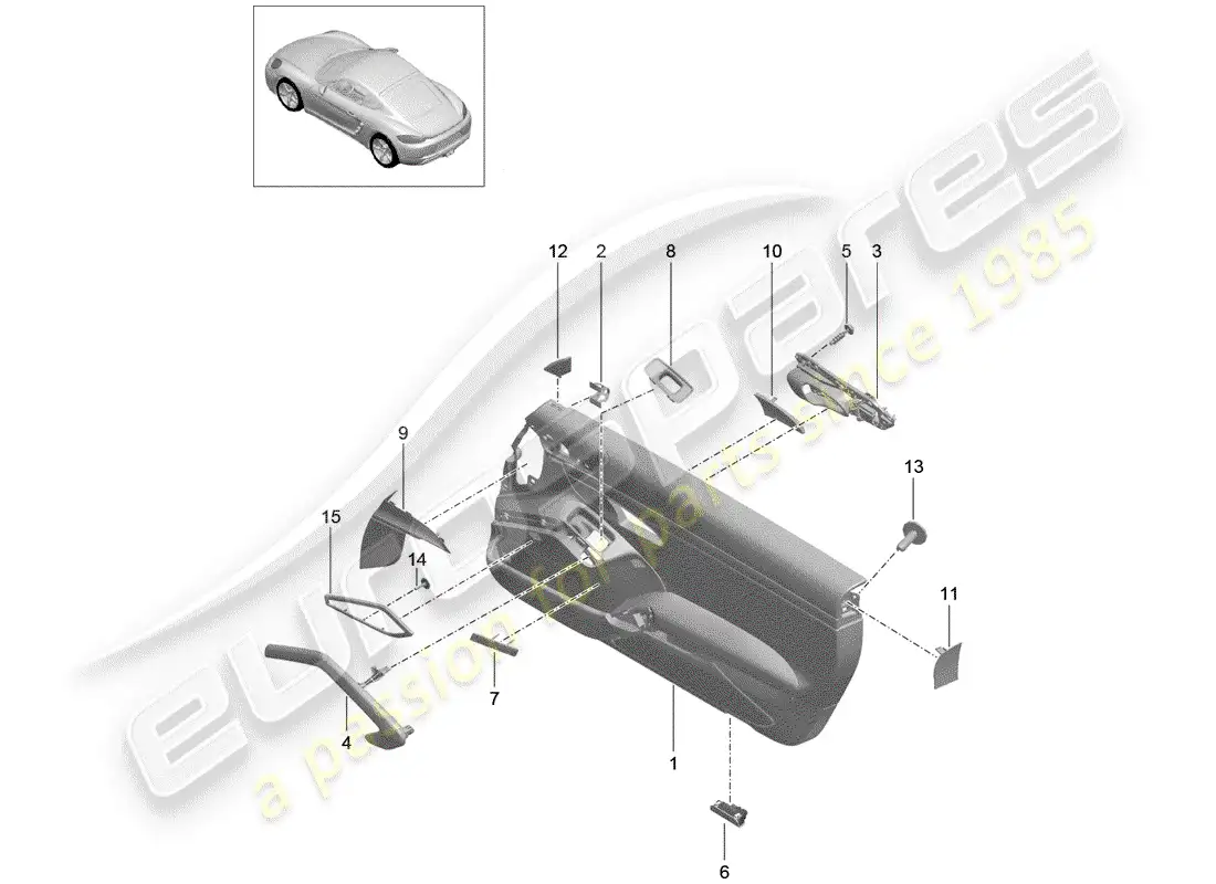 porsche 2020 (718 cayman) door panel parts diagram
