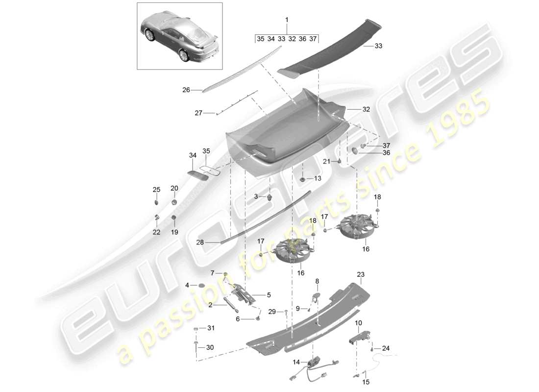 porsche 2021 (991-2 r/gt3/rs) rear spoiler rear d >>- mj 2017 part diagram