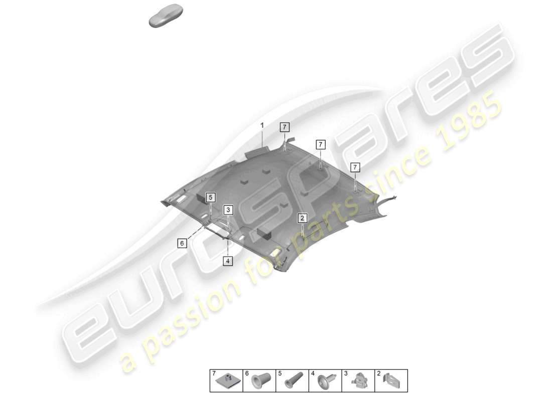 porsche 2026 (992-2 gt3/rs/st) roof trim part diagram