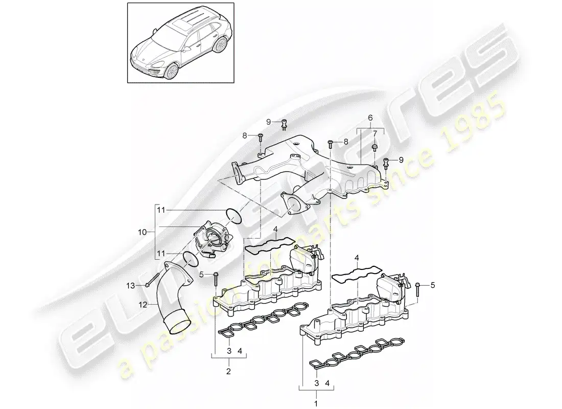 porsche 2014 (cayenne e2 92a) intake manifold part diagram