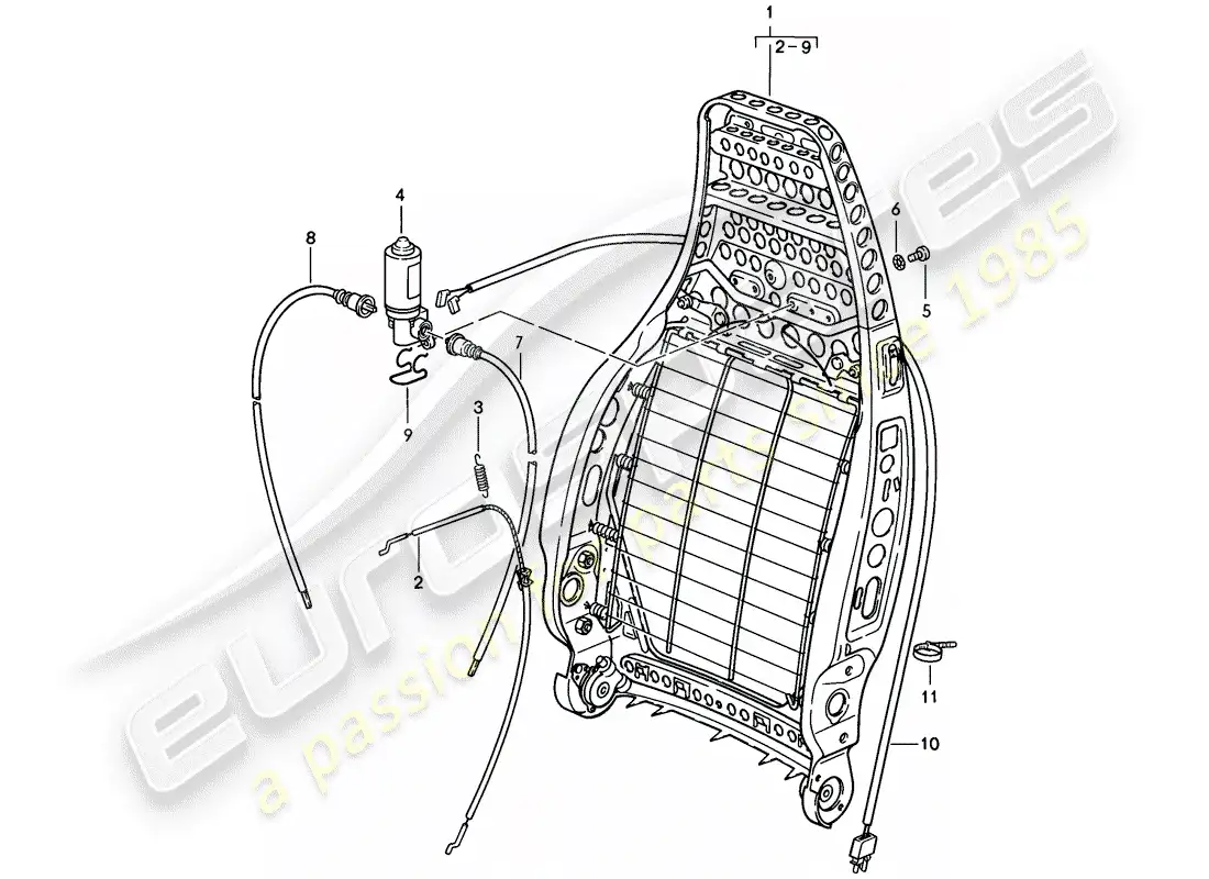 porsche 1984 (928) front seat - backrest frame - single parts - d - mj 1985>> parts diagram