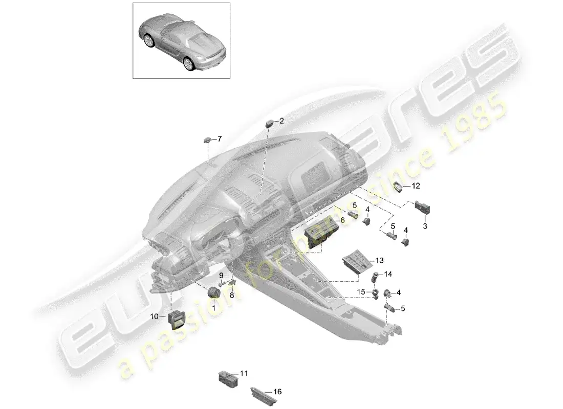 porsche 2016 (981 boxster spyder) switch parts diagram