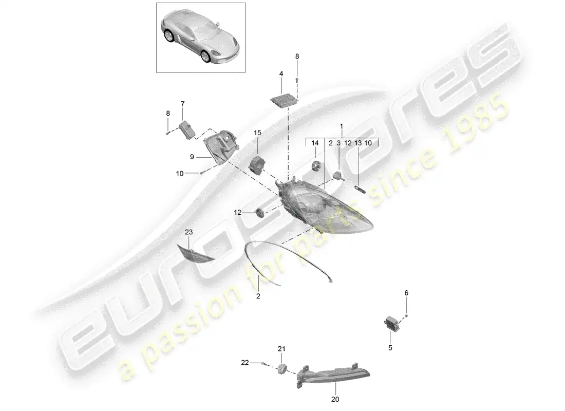 porsche 2017 (718 cayman) headlamp parts diagram