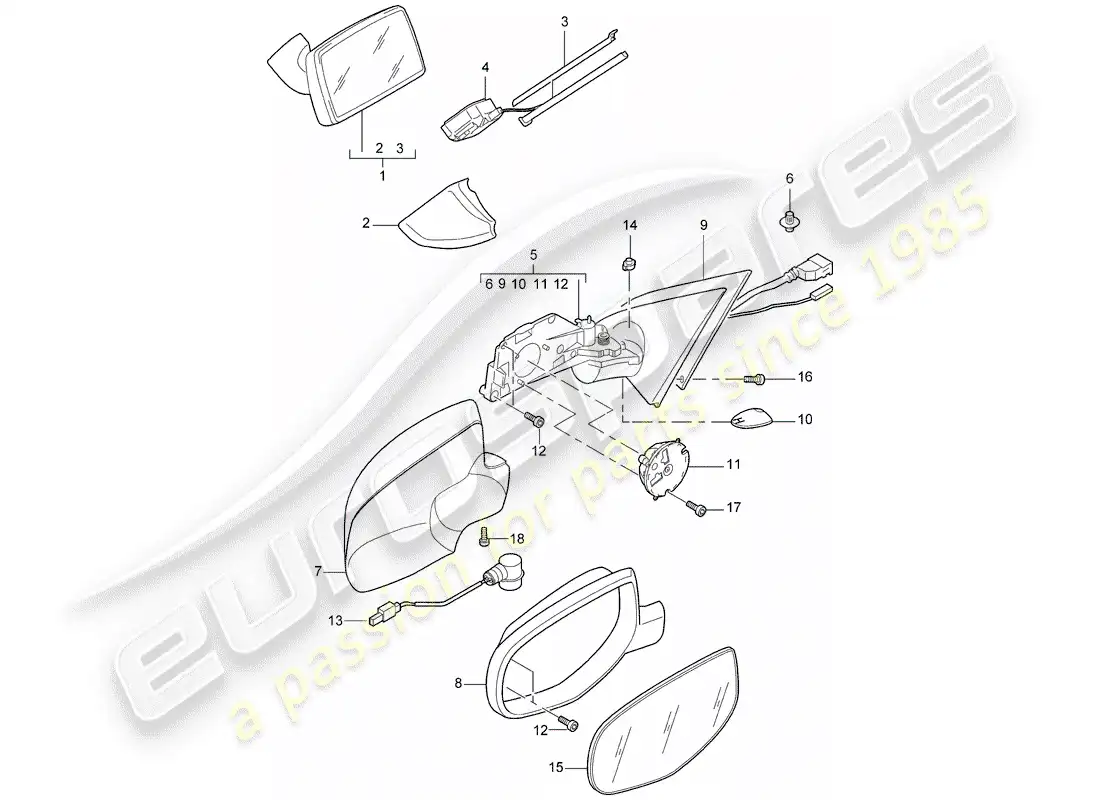 porsche 2009 (cayenne e1 9pa) rear view mirror inner part diagram