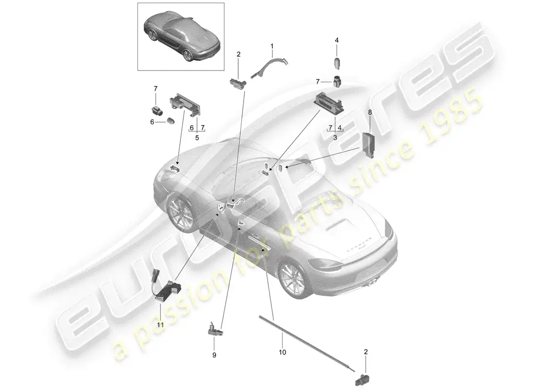 porsche 2012 (981 boxster) interior lights parts diagram