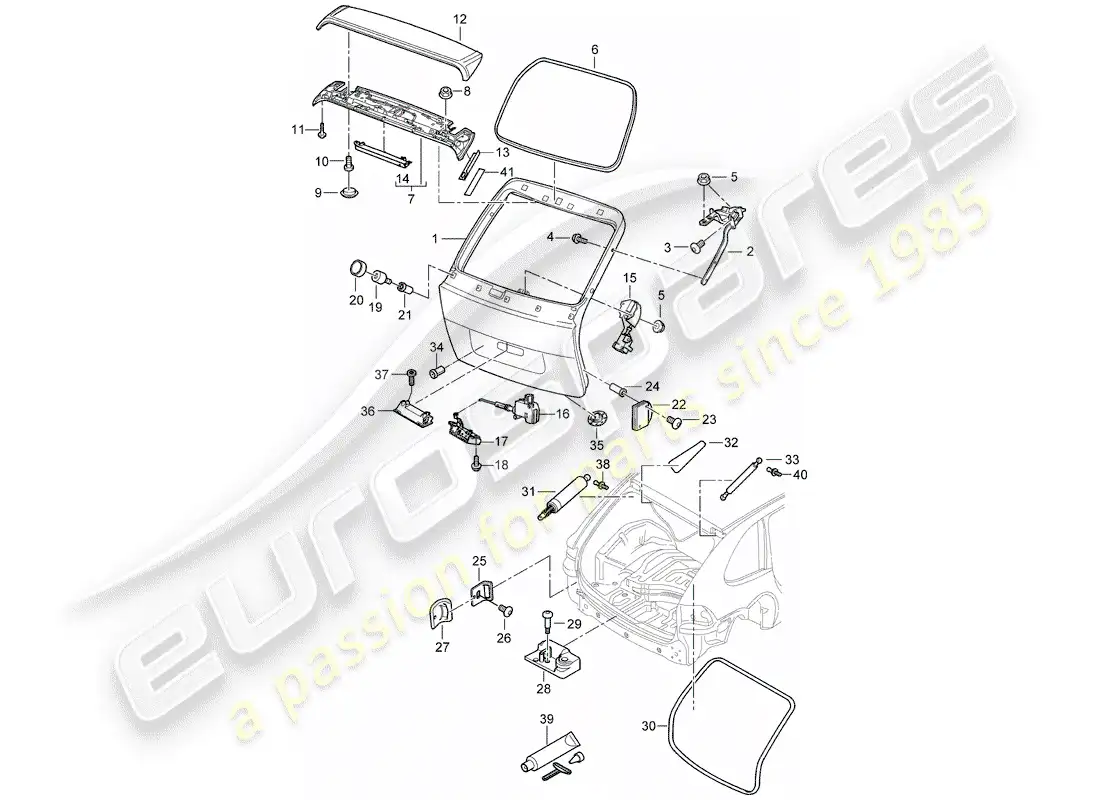 porsche 2009 (cayenne e1 9pa) rear trunk lid part diagram