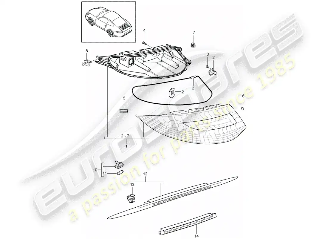 porsche 2011 (997-2) rear light parts diagram