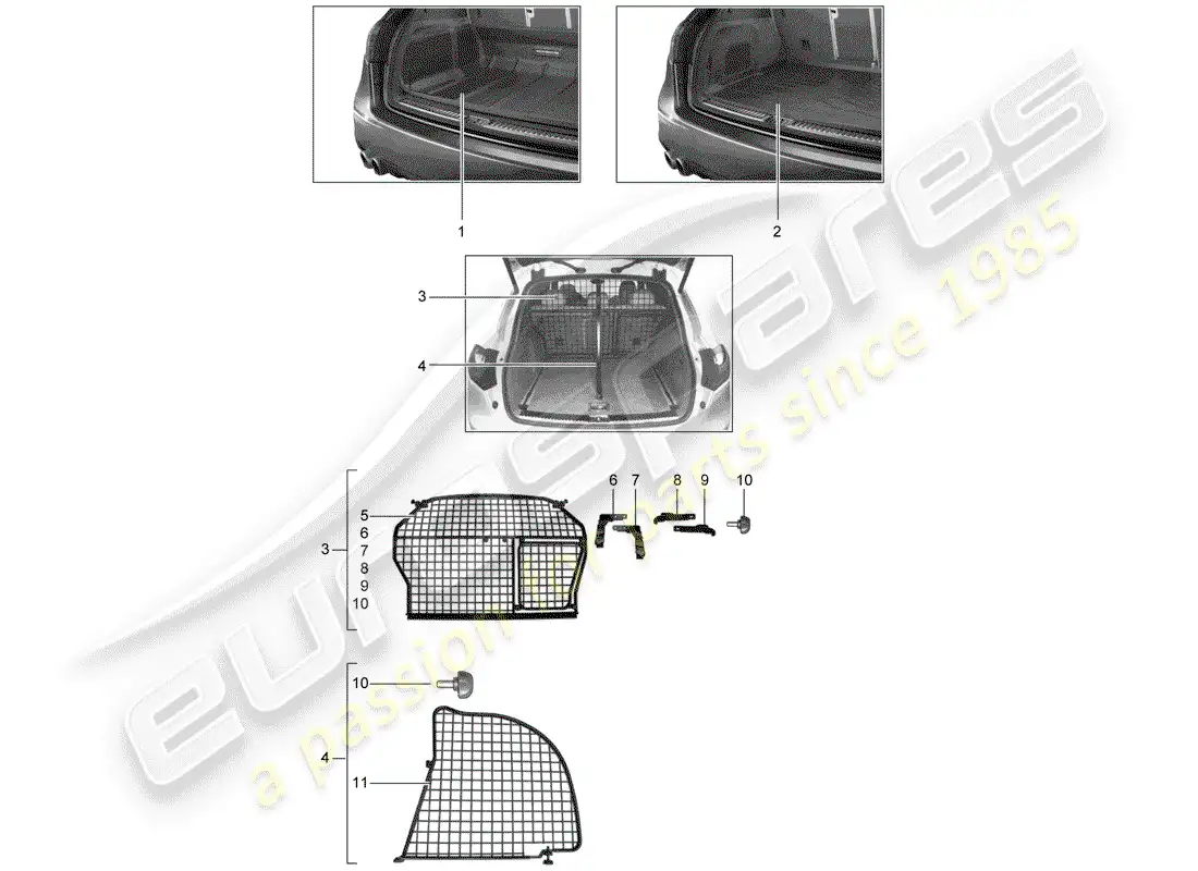 porsche 2010 (tequipment cayenne) luggage compartment liner parts diagram