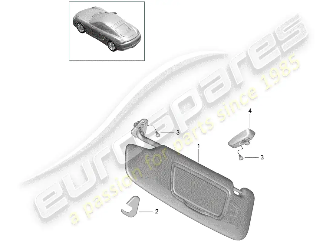 porsche 2016 (981 cayman) sun vizors parts diagram