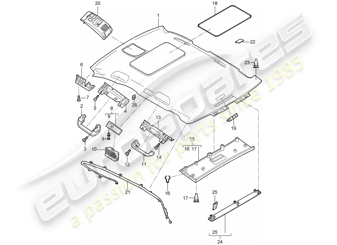 porsche 2009 (cayenne e1 9pa) roof trim panel part diagram