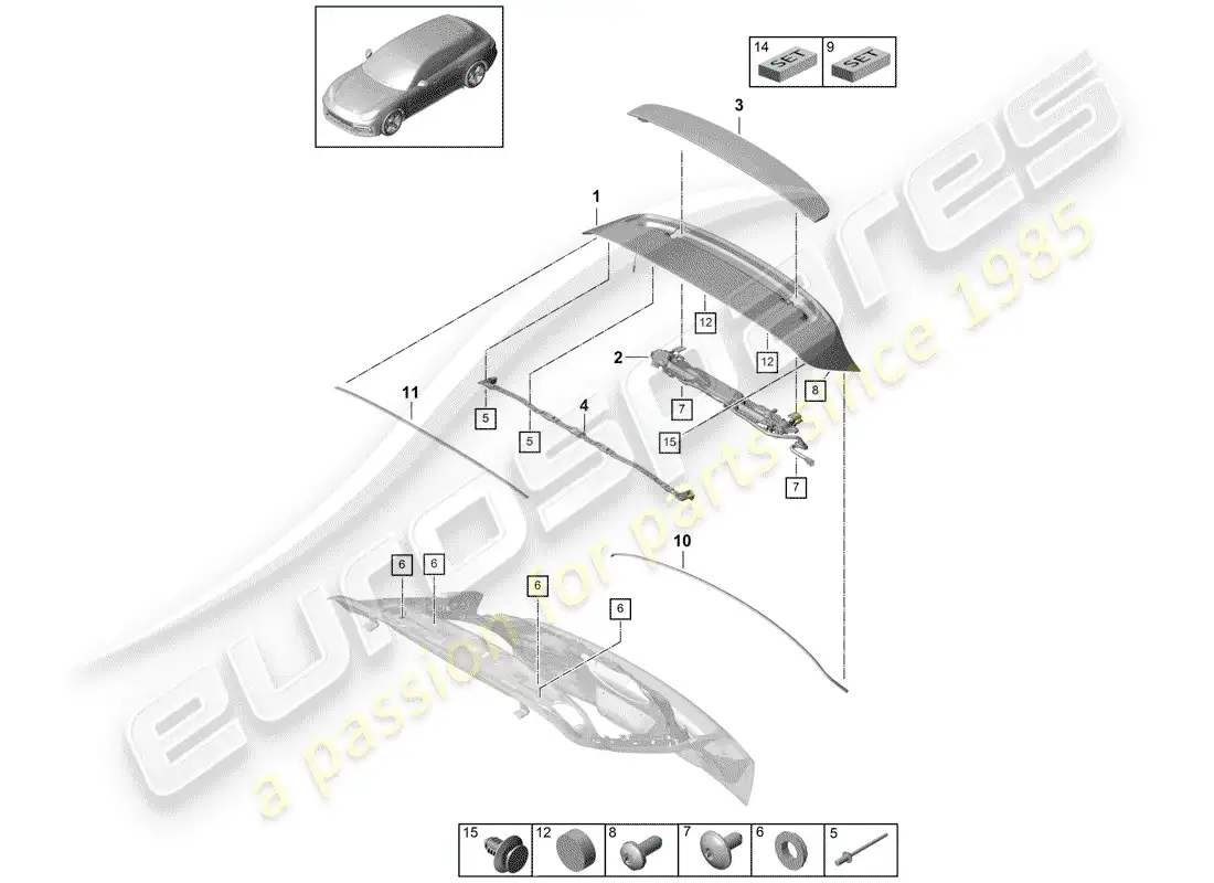 porsche 2018 (panamera 971-1) rear spoiler parts diagram