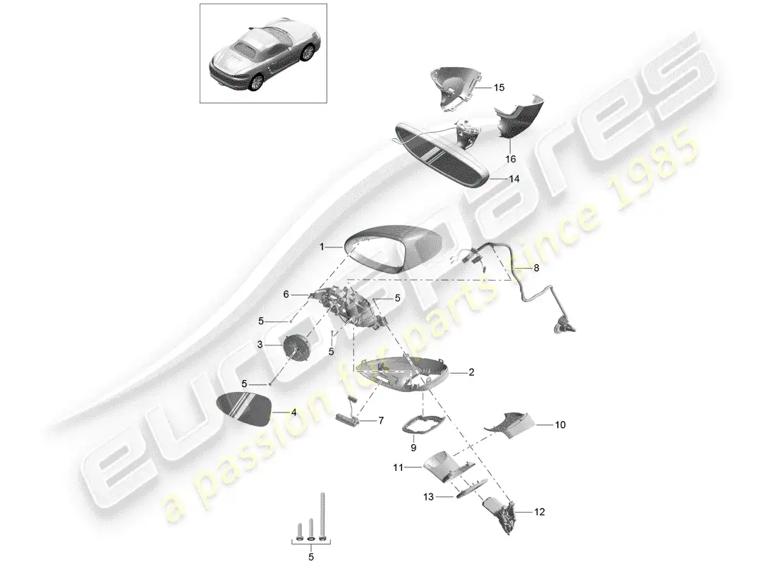 porsche 2018 (718 boxster) rear view mirror parts diagram
