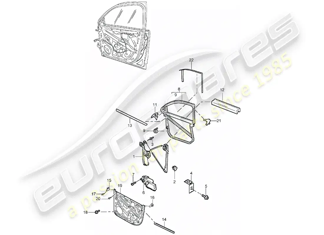 porsche 2005 (cayenne e1 9pa) window regulator part diagram