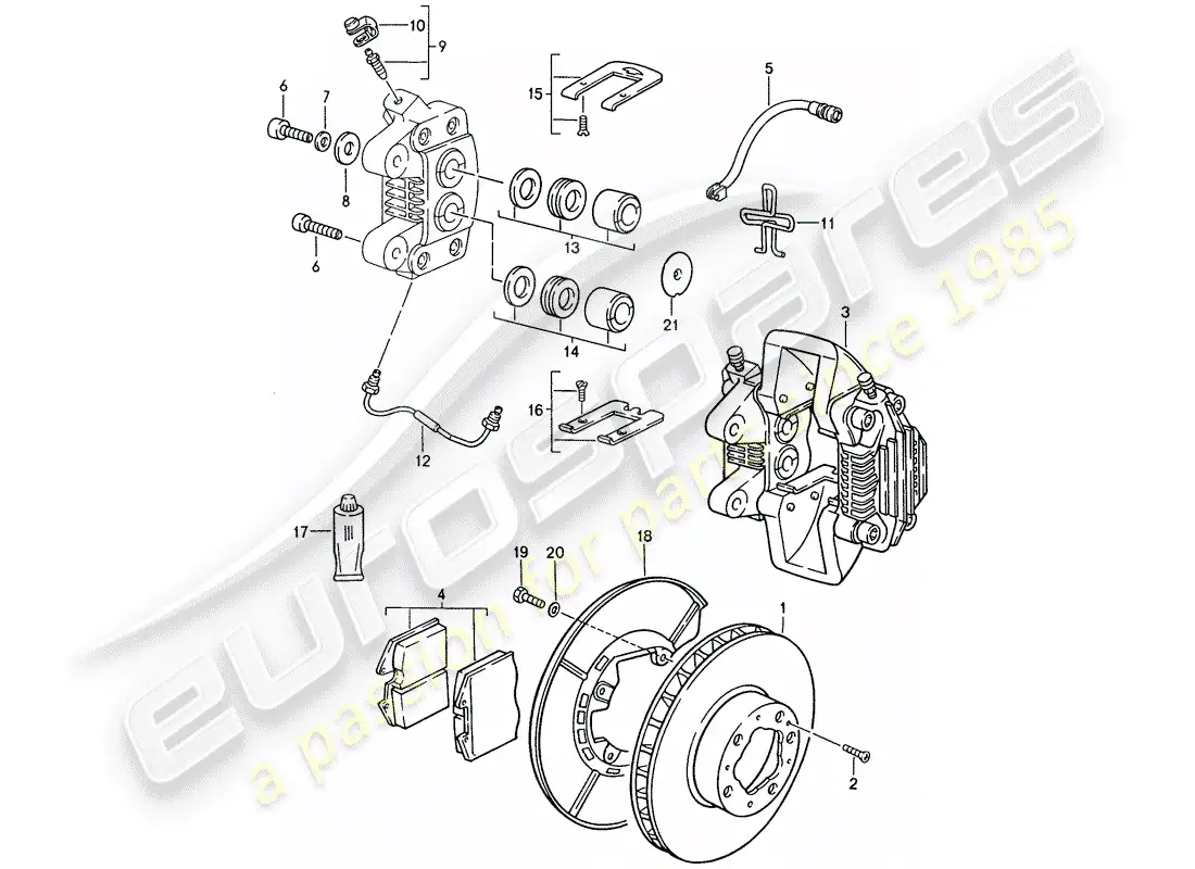 porsche 1988 (944) disc brakes - rear axle parts diagram