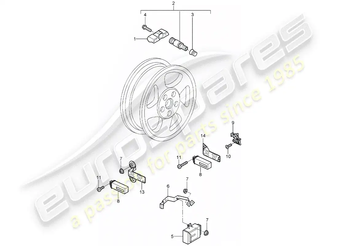 porsche 2007 (987 boxster) tire pressure control system parts diagram
