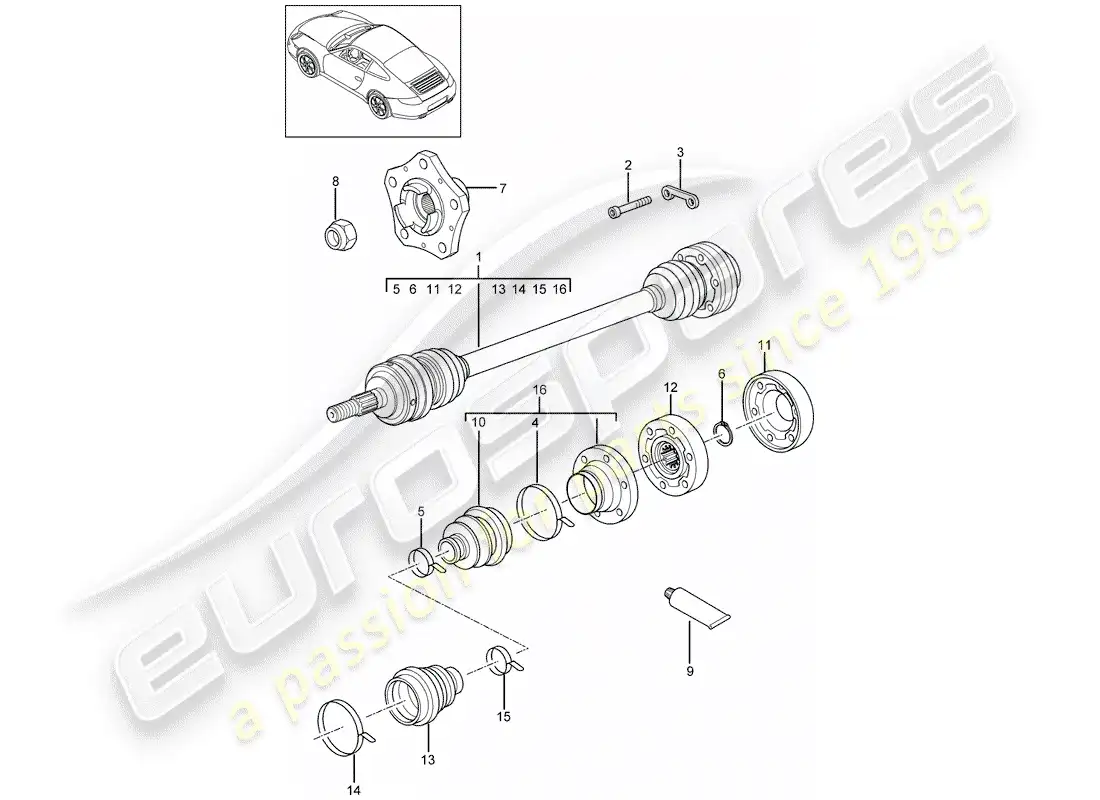 porsche 2011 (997-2) drive shaft parts diagram