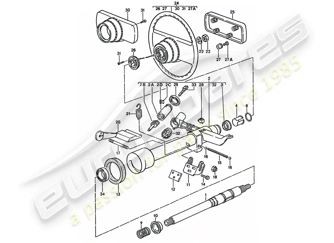 porsche 1995 (928) steering parts - steering wheel parts diagram
