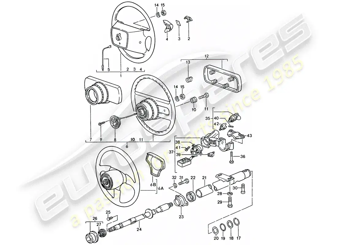 porsche 1993 (968) steering wheel - steering column - steering lock parts diagram
