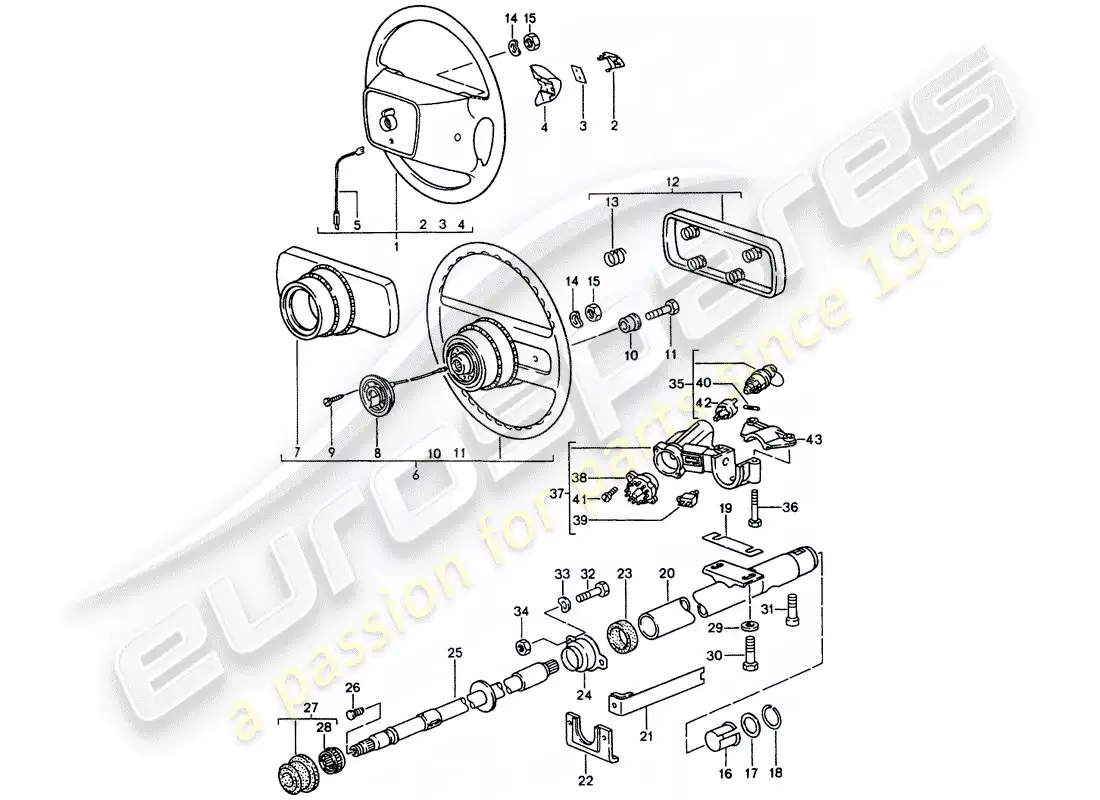 porsche 1989 (944) steering wheel - steering column - steering lock parts diagram