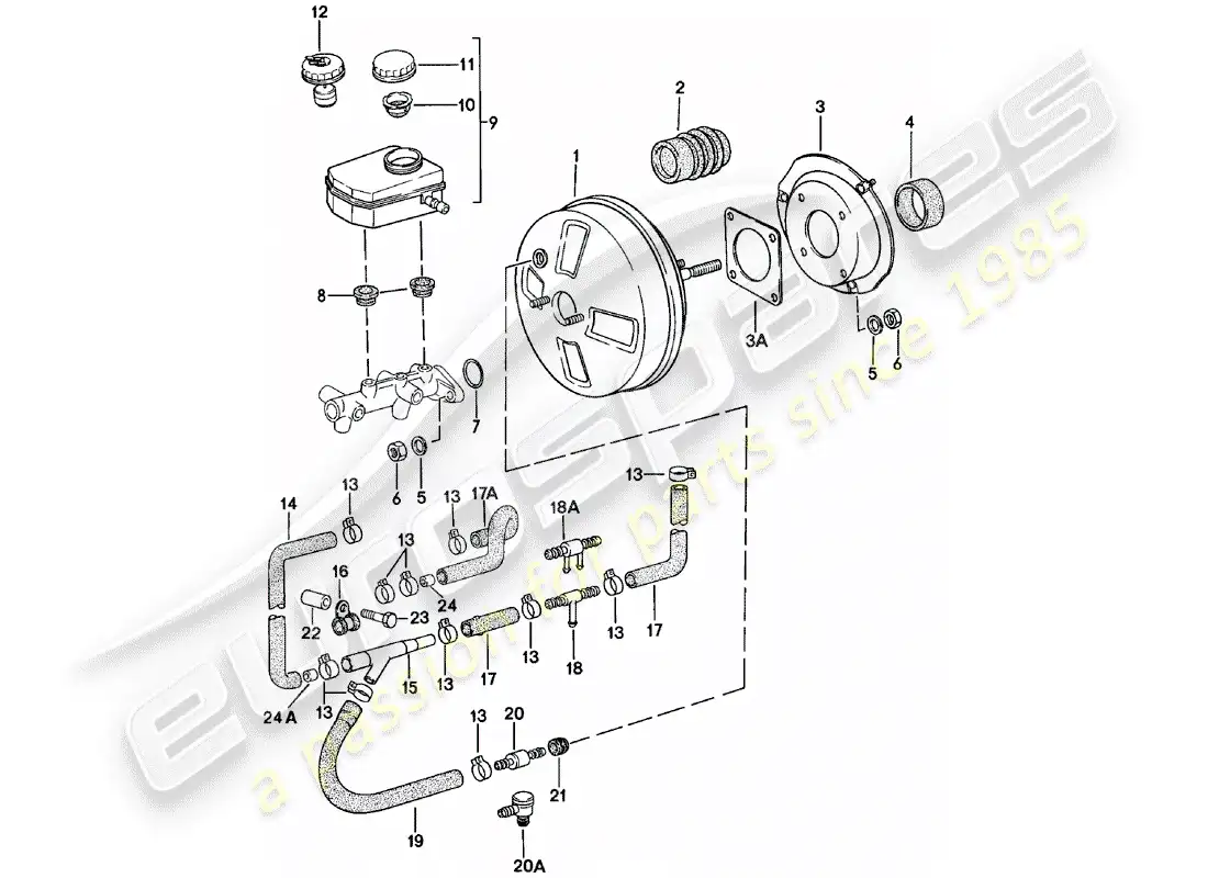 porsche 1985 (924) brake booster - reservoir parts diagram