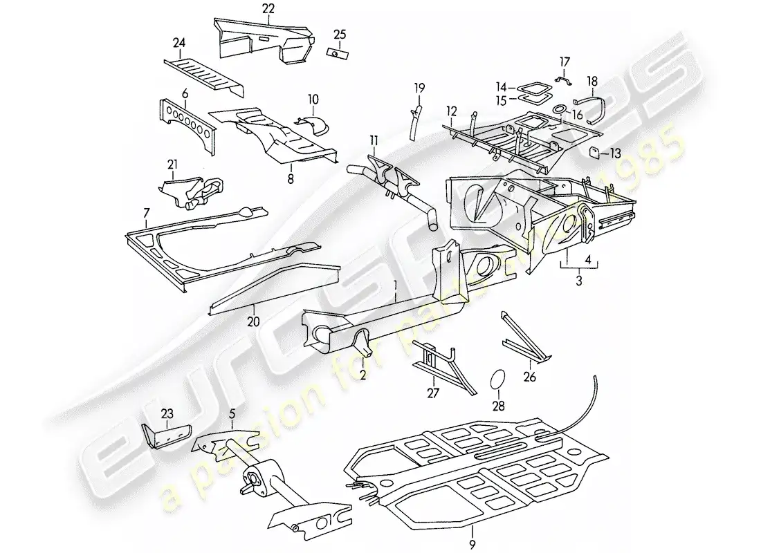 porsche 1959 (356/356a) frame parts diagram