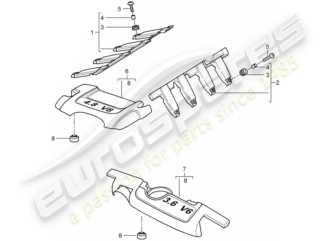 porsche 2009 (cayenne e1 9pa) engine cover part diagram