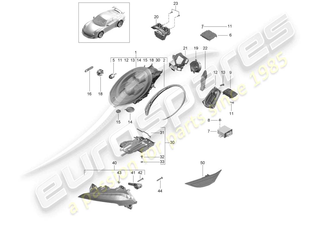 porsche 2021 (991-2 r/gt3/rs) led headlight additional headlight turn signal indicator side marker light turn signal repeater d >>- mj 2017 part diagram