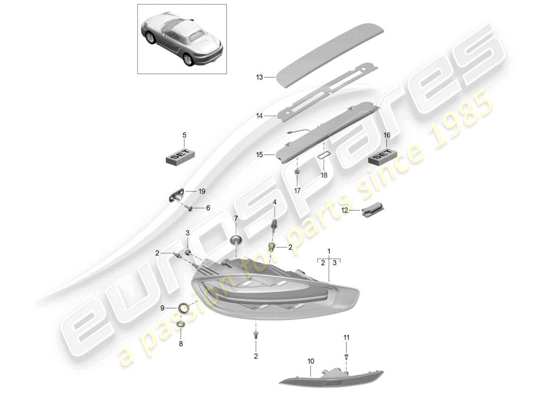 porsche 2021 (718 boxster) rear light licence plate light additional brake light rear fog light part diagram