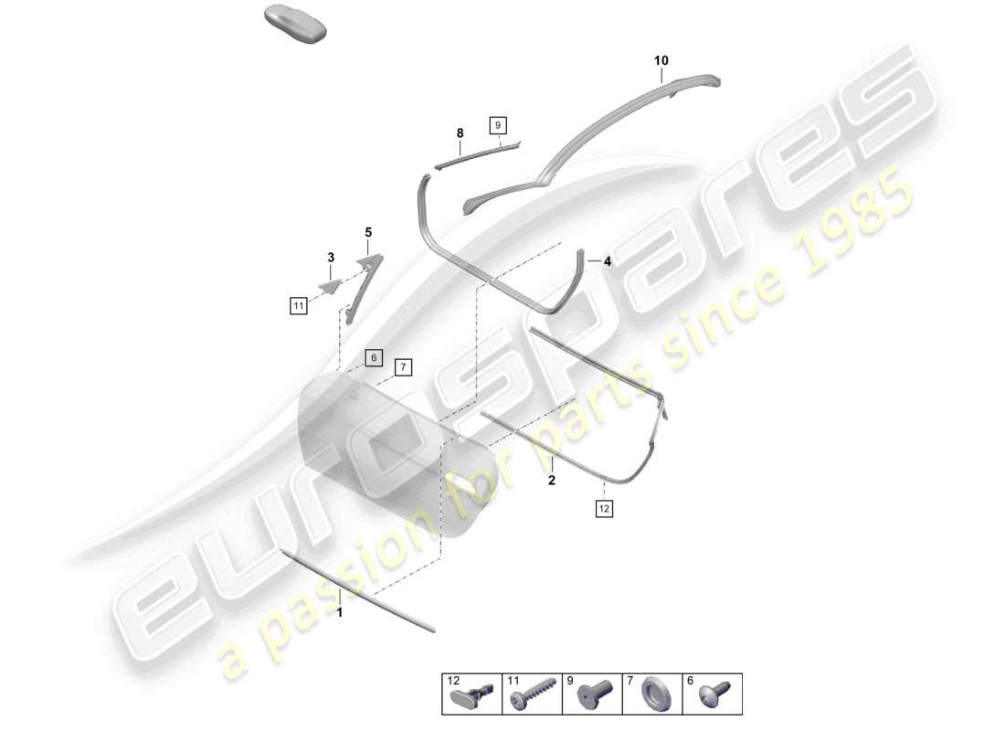 porsche 2022 (718 boxster spyder) door seal and trim part diagram