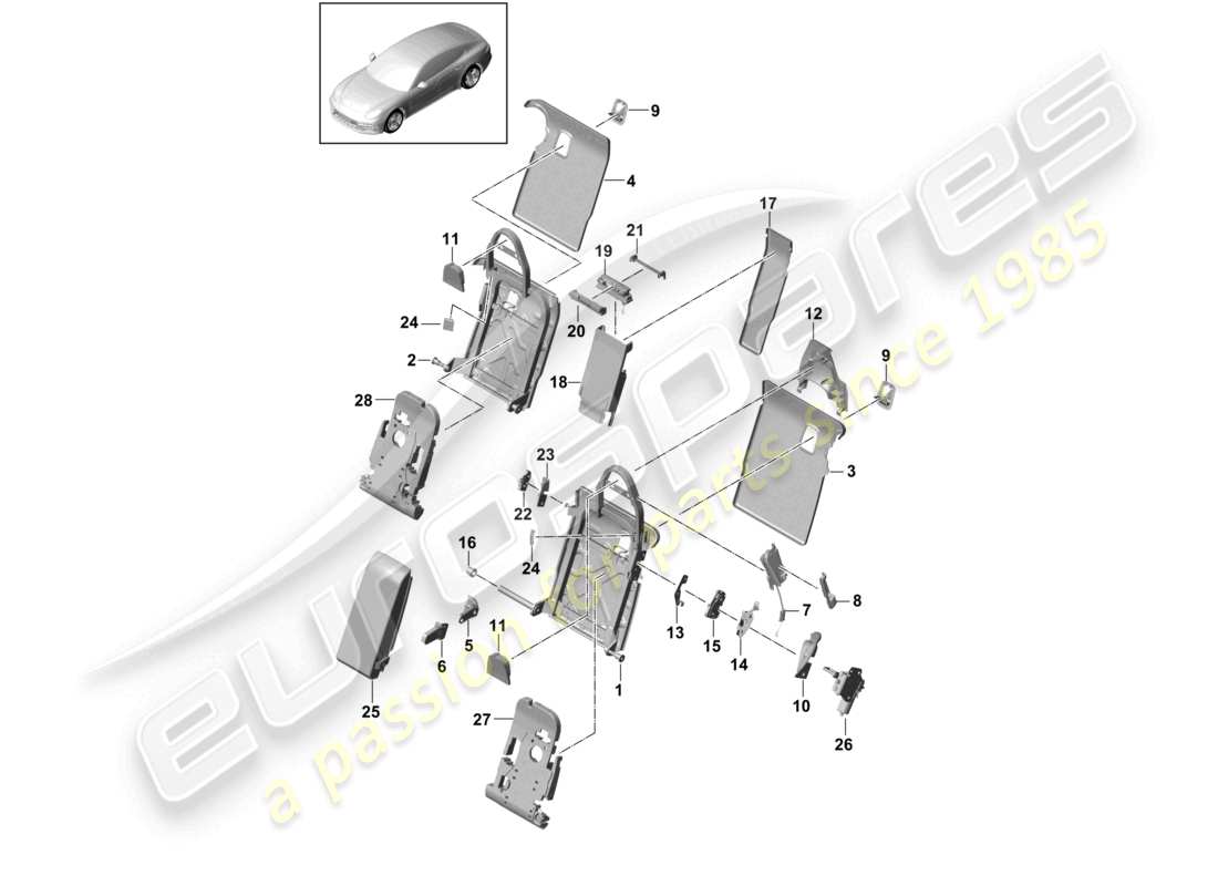 porsche 2021 (panamera 971-1) back seat backrest premium trim accessories comfort version sport version part diagram