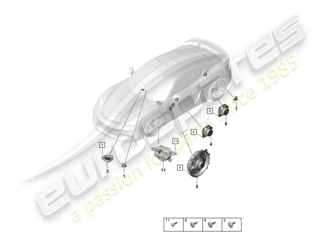 porsche 2022 (718 cayman gt4) loudspeaker part diagram