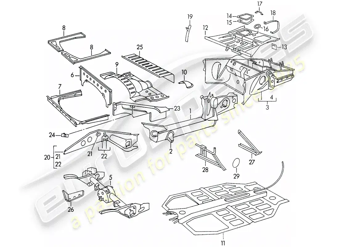 porsche 1959 (356/356a) frame parts diagram