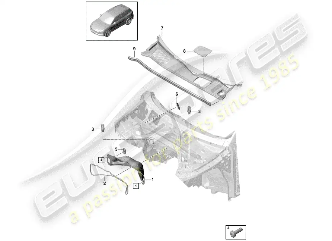 porsche 2020 (cayenne e3 9ya/9yb) water box part diagram