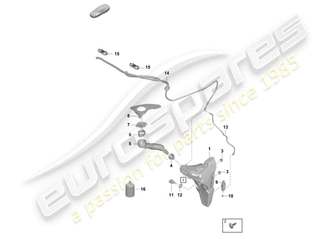 porsche 2023 (718 boxster spyder) windscreen washer system part diagram