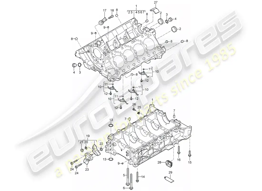 porsche 2010 (cayenne e1 9pa) crankcase parts diagram