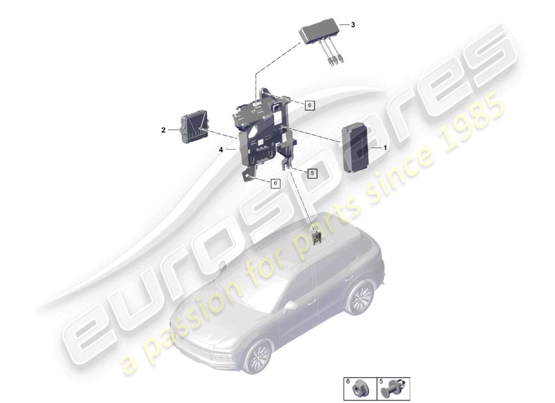 porsche 2024 (cayenne e3 pa) control unit for real time monitoring (rtm) and aerial part diagram