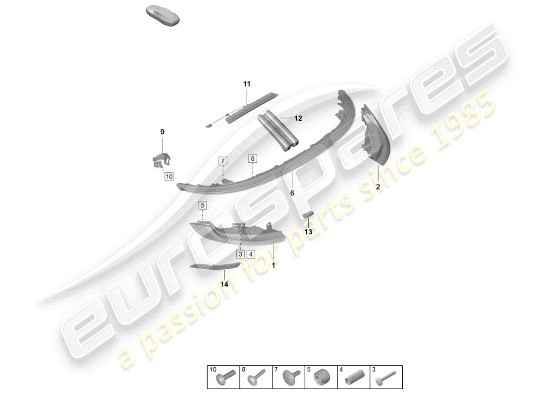 porsche 2022 (992-1 gt3/rs/st) rear light additional brake light licence plate light part diagram