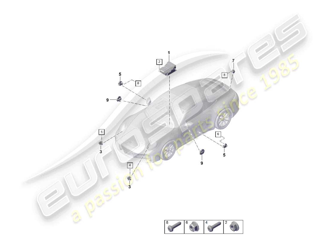 porsche 2024 (992-2) control unit for airbag crash sensor for airbag pedestrian protection part diagram