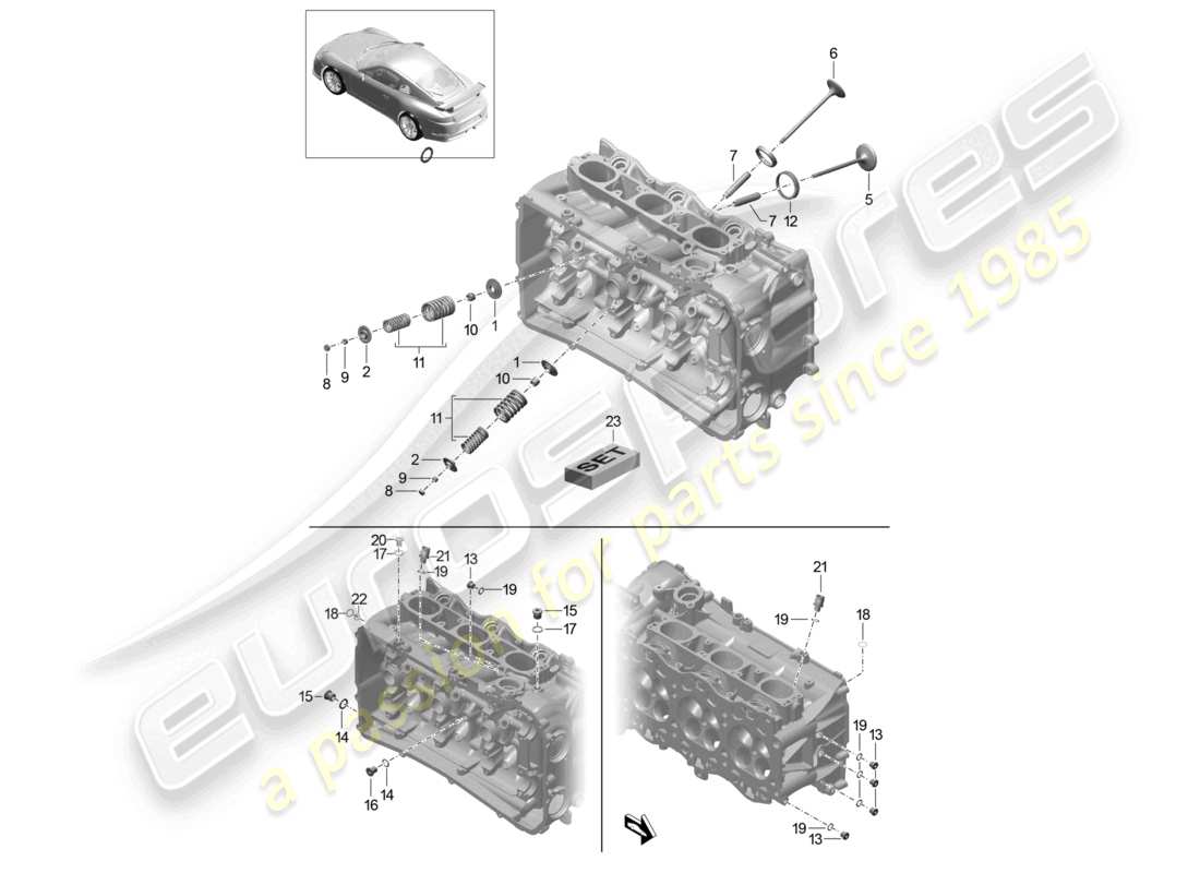 porsche 2021 (991-2 r/gt3/rs) cylinder head accessories valve part diagram