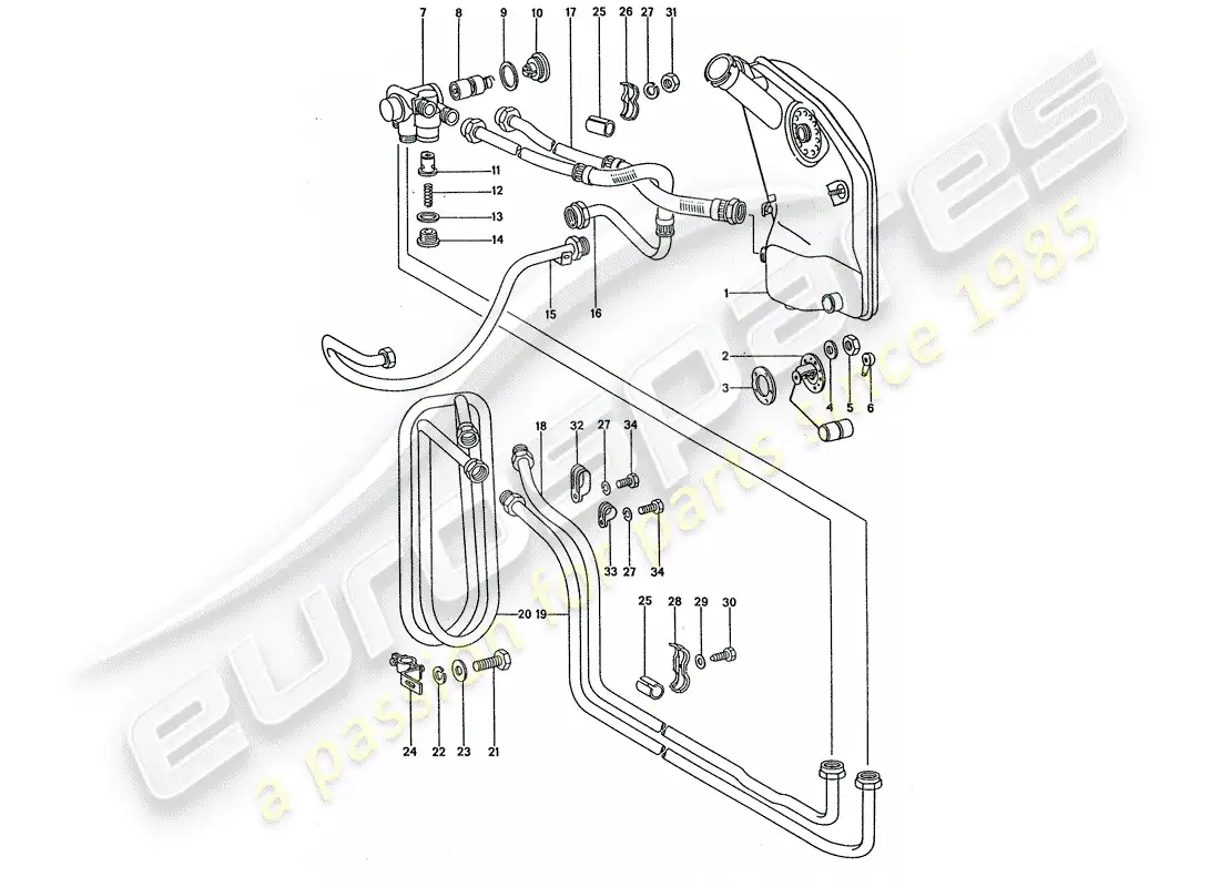porsche 1976 (911 turbo) engine lubrication - radiator coil parts diagram