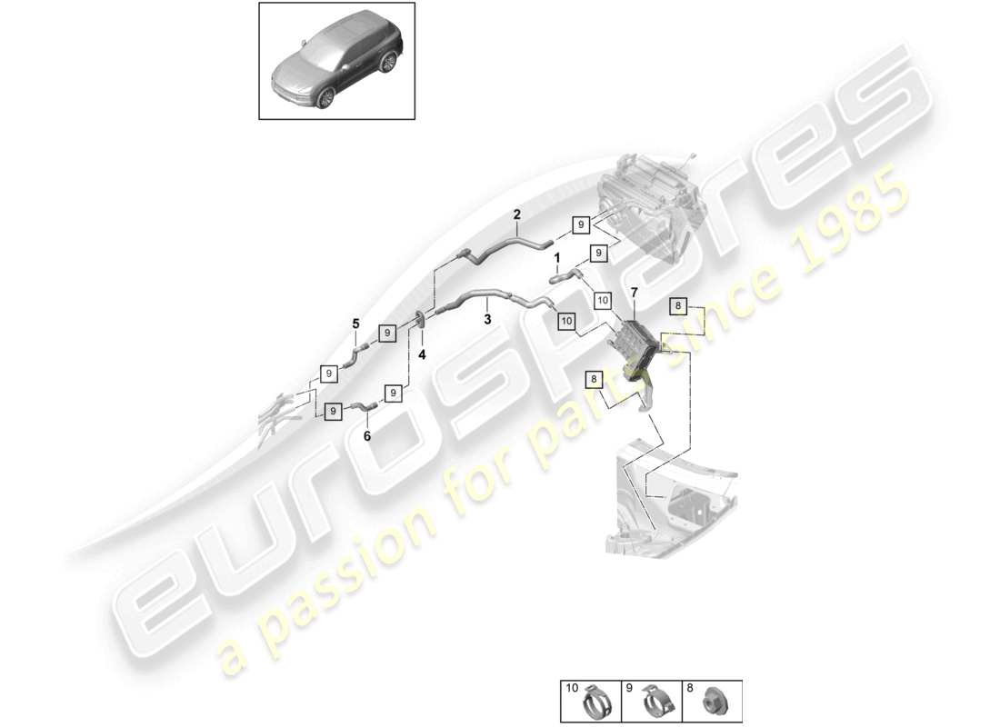 porsche 2021 (cayenne e3 9ya/9yb) heater rhd high-temperature circuit water box for vehicles with hybrid drive part diagram