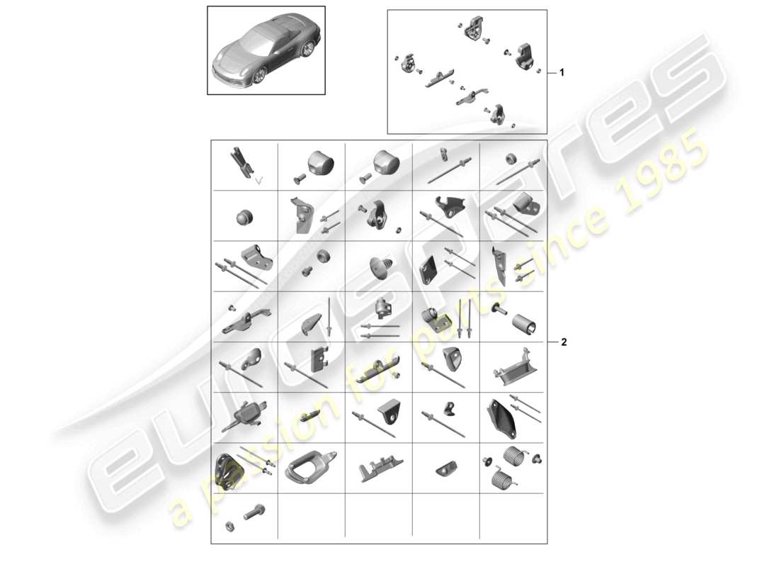 porsche 2021 (991-2 r/gt3/rs) sundry rear top frame part diagram