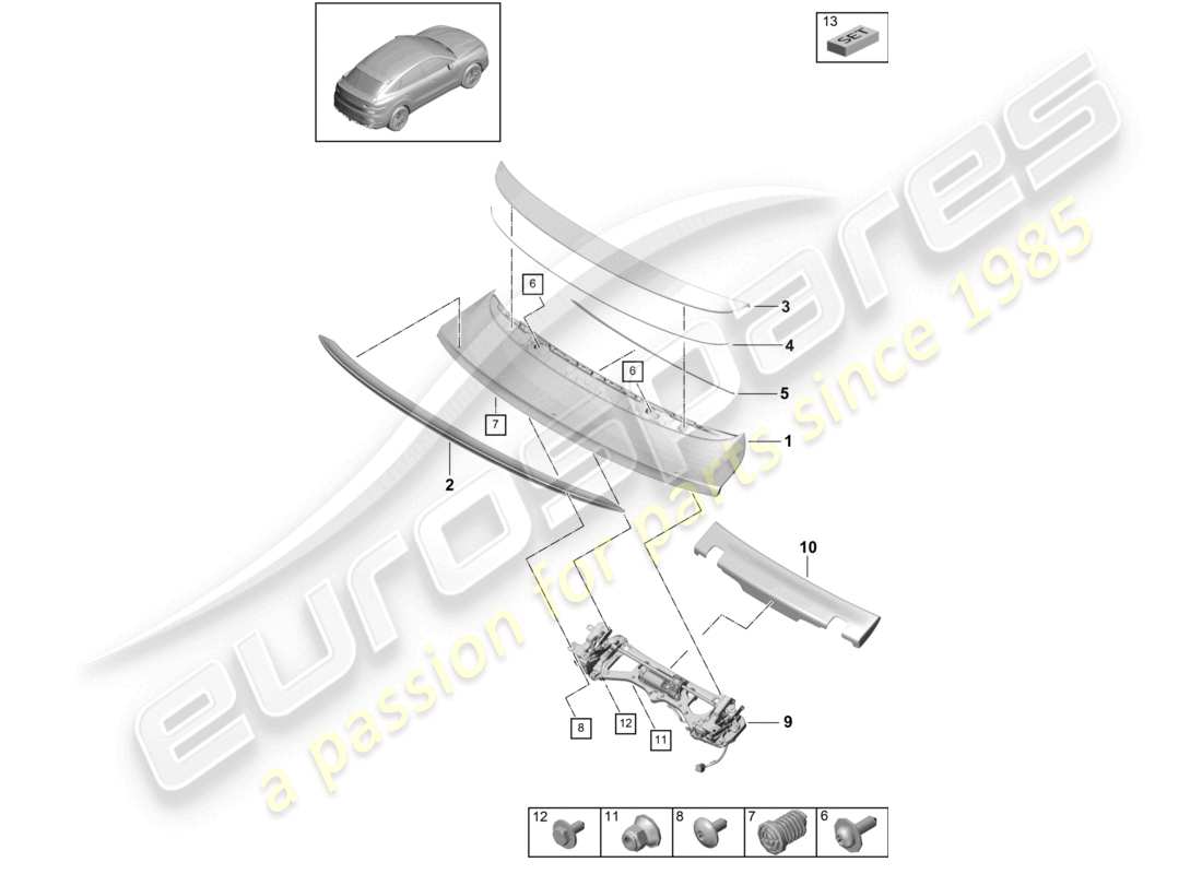 porsche 2023 (cayenne e3 9ya/9yb) rear spoiler turbo turbo coupe part diagram