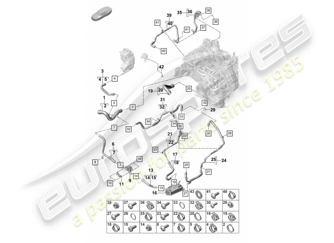 porsche 2021 (panamera 971-2) coolant cooling system for vehicles with hybrid drive part diagram