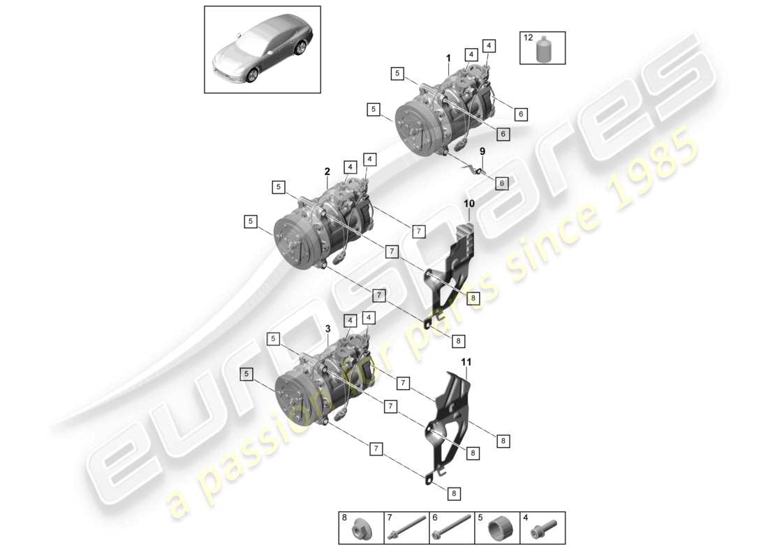 porsche 2021 (panamera 971-1) compressor air conditioning r1234yf parts diagram