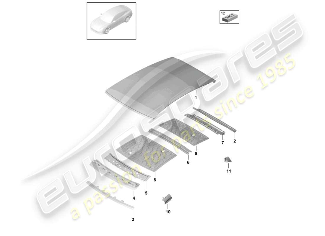 porsche 2021 (panamera 971-1) roof scuttle part diagram
